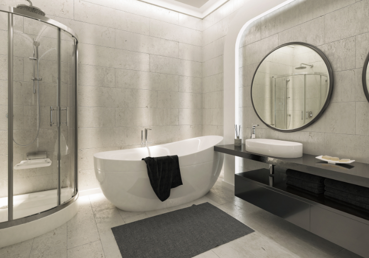 Handwerker installiert moderne Sanitäranlagen in einem neuen Badezimmer in Gießen – fachgerechte Badinstallation durch Rechtenbach-Buttron.